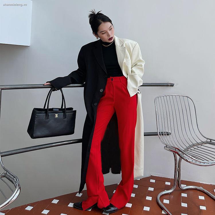 Áo khoác da dáng rộng phối màu trắng đen thời trang mùa thu cho nữ