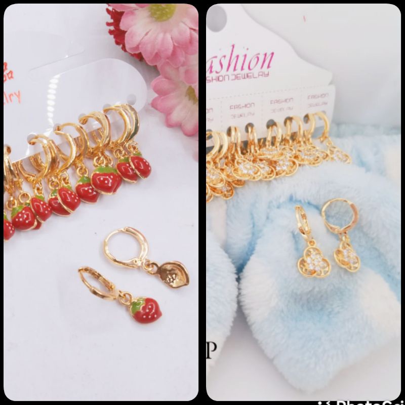 Bông Tai Mạ Vàng Hình Hoa Và Dâu Tây Dễ Thương Cho Bé
