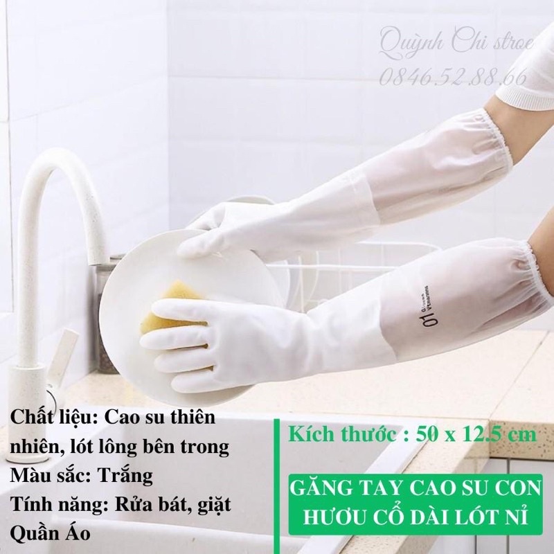Găng tay cao su con hươu lót nỉ siêu dai, găng tay cao su rửa bát dài có dây thun chống tuột