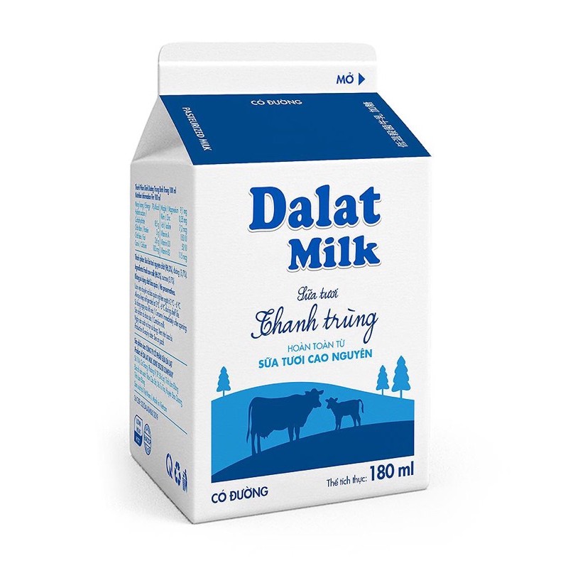 Sữa tươi thanh trùng có đường Dalat milk hộp 180ml( Chỉ giao khu vực tp hcm)