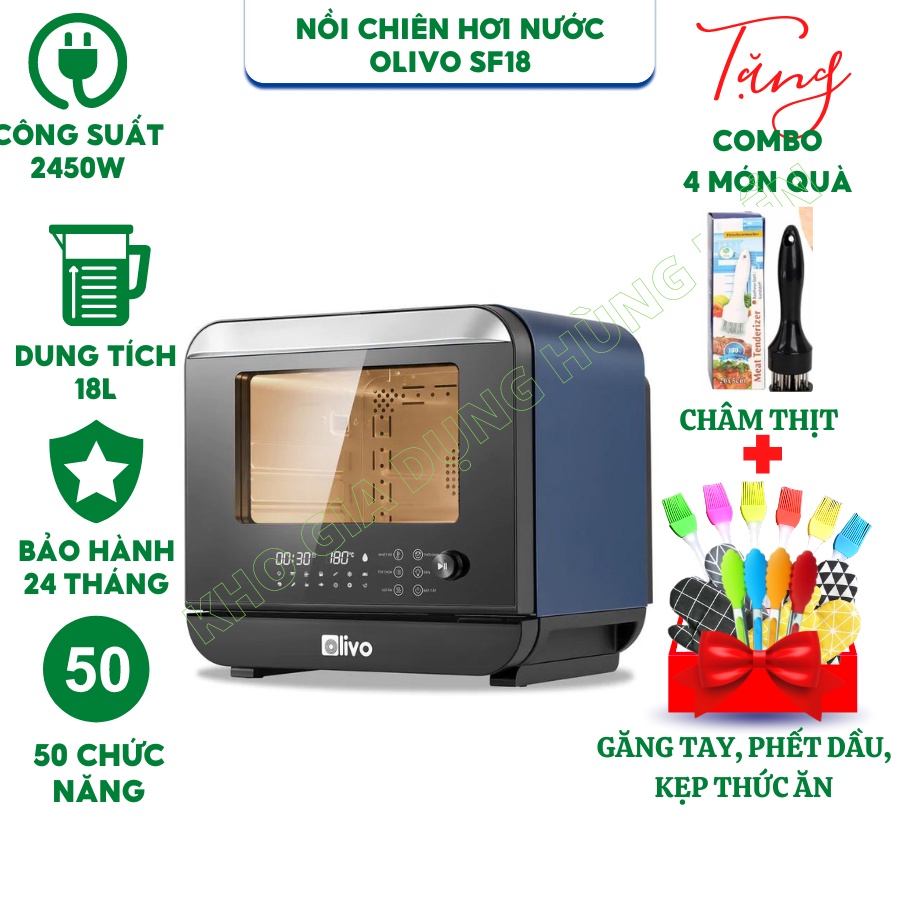 Nồi Chiên Hơi Nước Đa Chức Năng OLIVO SF18 Dung tích 18L Công suất 2450W - Hàng chính hãng bảo hành 24 tháng