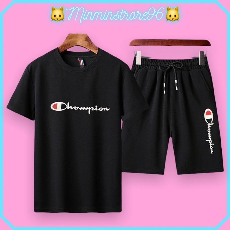 Nguyên sét quần short nam kèm áo thun 🚚 FREESHIP 🚚 Đồ thể thao nam in chữ CHAMPI chất thun lạnh thoáng mát