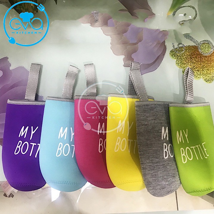 Bình Nước Thủy Tinh In Chữ My Bottle Kèm Vỏ Bọc Vải Neoprene Nhiều Màu 500ml