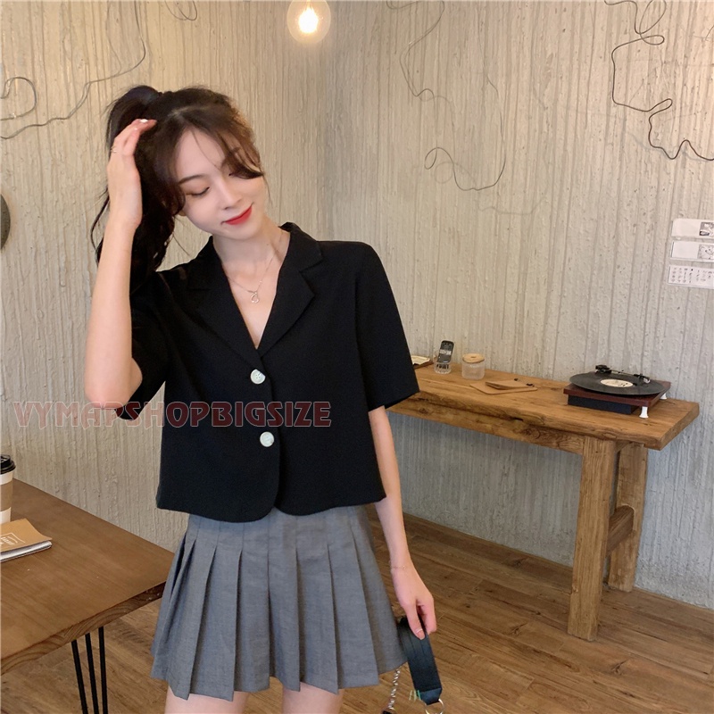 Áo sơ mi croptop 2 nút ullzang tay lỡ bigsize 10 màu