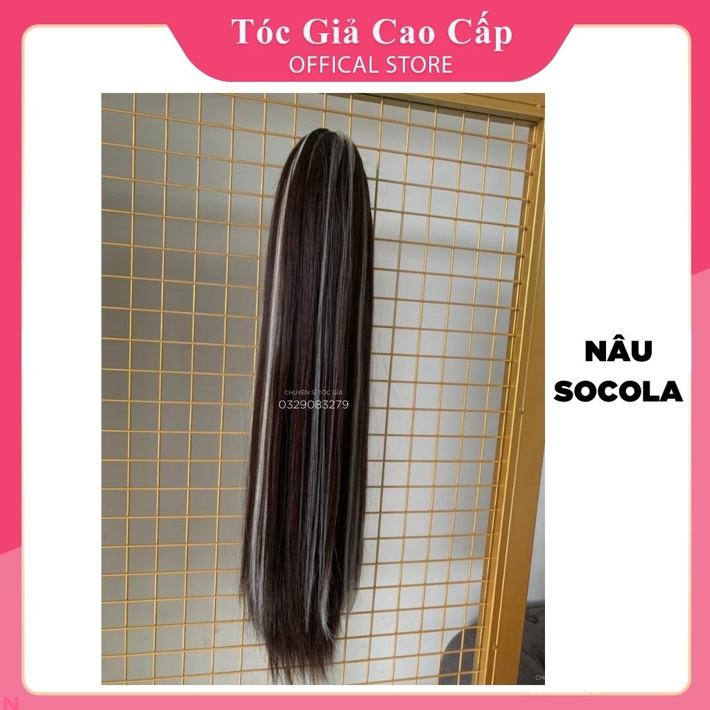 Tóc giả ngoặm thẳng dài phối line bạch kim , bấm phồng chân tóc