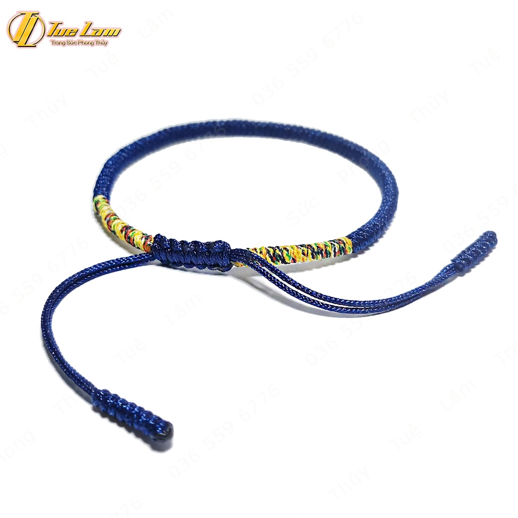 Vòng tay may mắn chỉ xanh navy bện ngũ sắc hai đầu kiểu tây tạng bình an hợp mệnh - Tuệ Lâm