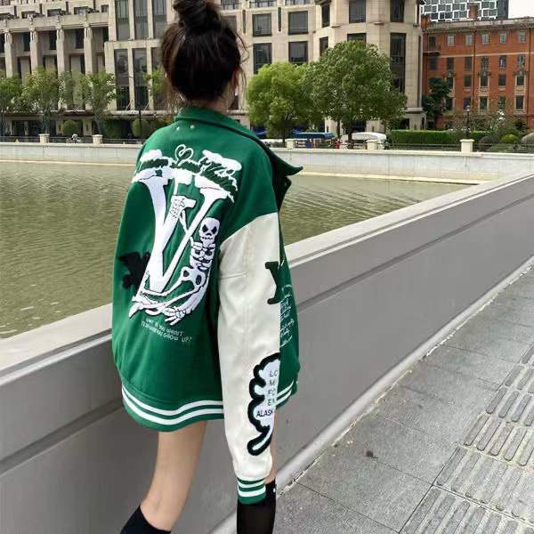Áo Khoác Bóng Chày Da Dáng Rộng Thêu logo Thời Trang Thu Đông Cá Tính Cho Nam Và Nữ