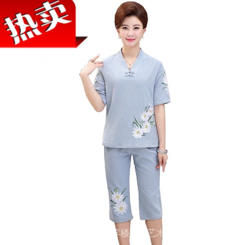 Bộ Trang Phục Bằng Vải Lanh Cotton Thời Trang Mùa Hè Mới Cho Phụ Nữ Trung Niên 40-50 Tuổi 2018