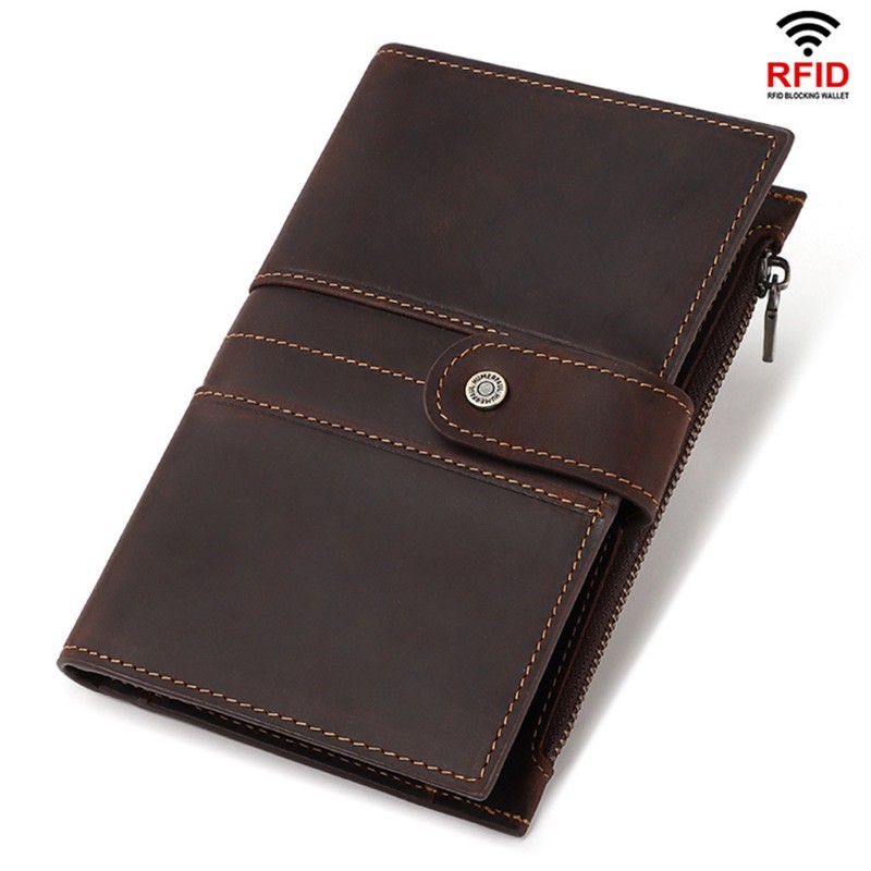 Men's Vintage Leather Long Bifold RFID Wallet Passport Holder