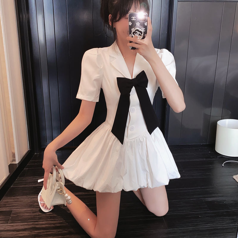 váy đầm đầm ulzzang đầm dự tiệc váy bé gái thời trang nữ đầm nữ đầm ulzzang thời trang nữ váy bé gái Đầm ôm Ngắn Tay Cổ Bẻ Eo Thắt Dây Thời Trang