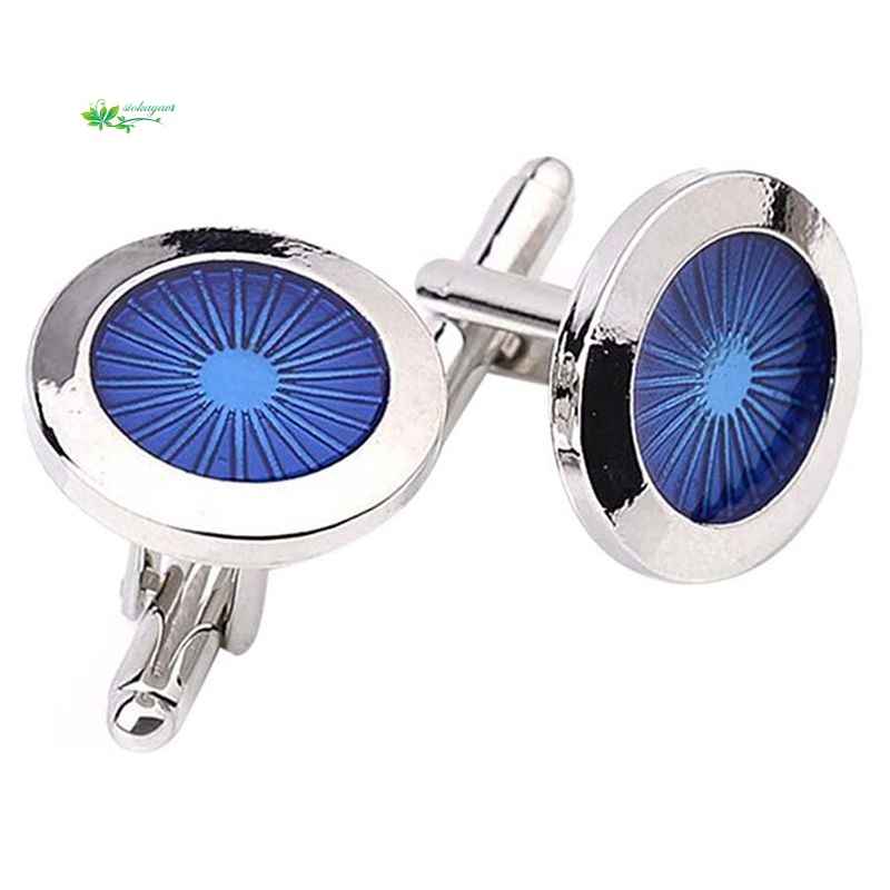 【Hot Sales】1 Pair Fashion Men's Cufflinks Fashion Round eyes Shirt Cufflinks Cuff Links Mens Dress Business Wedding Cufflinks Gift Present(Sier+blue)