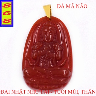 Mặt Dây Chuyền Phật Đại Nhật Như Lai mã não Đỏ 3.6cm - Mặt Size Nhỏ - Tặng Kèm Móc Inox