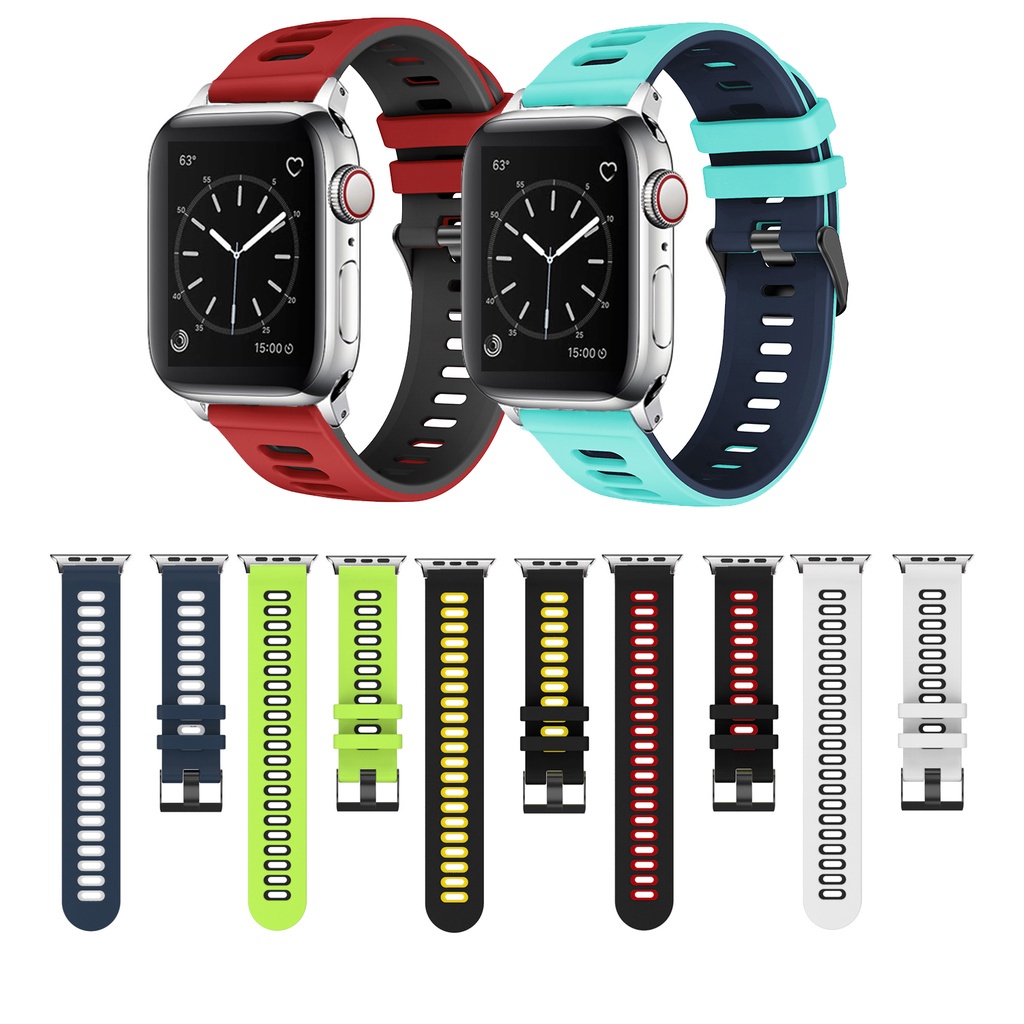 Dây đeo silicon mềm thoáng khí thích hợp cho Apple Watch Series 1 2 3 4 5 6 7 SE 38mm 40mm 42mm 44mm Series 7 41mm 45mm
