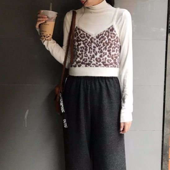 Áo len không tay bằng vải nhung họa tiết da báo thời trang sành điệu cho nữ