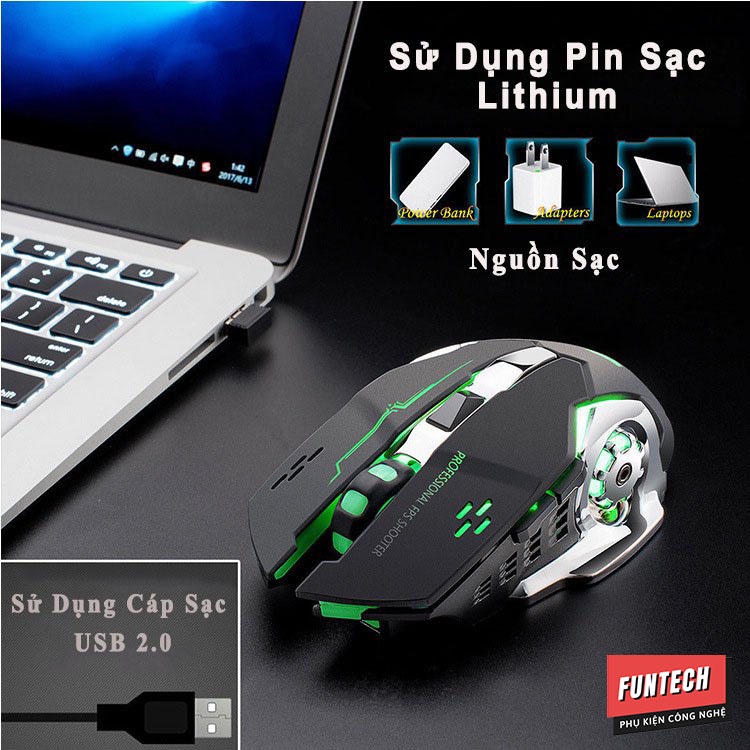 Chuột máy tính không dây Gaming Wolf X8 Pro Led RGB 7 màu siêu đẹp pin sạc thiết kế gọn nhẹ