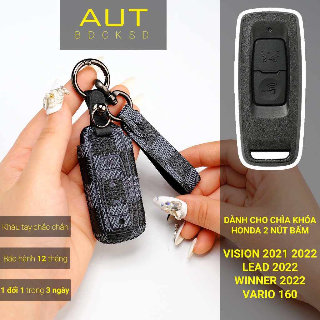 Bao da chìa khoá xe máy Honda Vario 160 Vision Lead Winner X v3 2022 remote mới LV khâu tay VSV AD có tay cầm mẫu mới