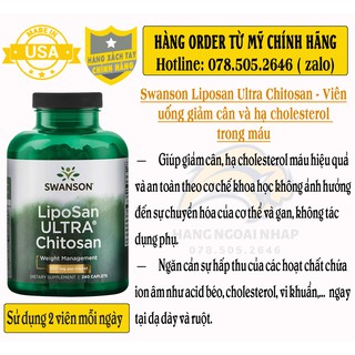 Swanson Liposan Ultra Chitosan 240 viên - Viên uống Kiểm Soát Cân Nặng & Cholesterol Trong Máu.