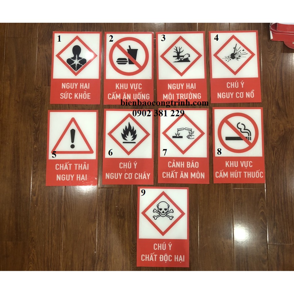 Biển cảnh báo mica dán decal trong nhà máy 20 x 30cm - nhiều mẫu lựa chọn