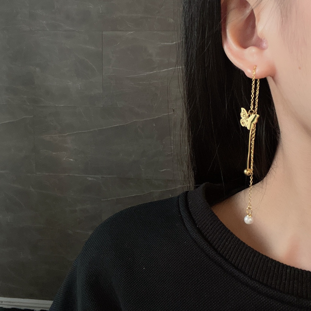 Khuyên Tai Vàng Bằng Thép Titan Hình Nơ Thời Trang