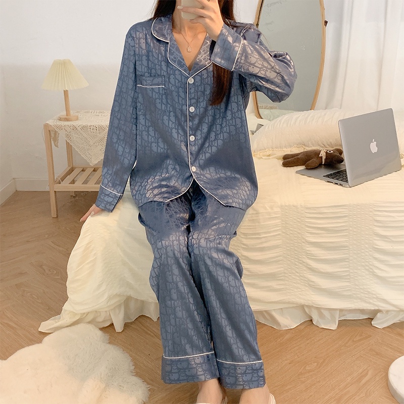Bộ Đồ Ngủ Tay Dài Chất Lụa Satin Thời Trang Phong Cách Hàn Quốc Cho Nữ