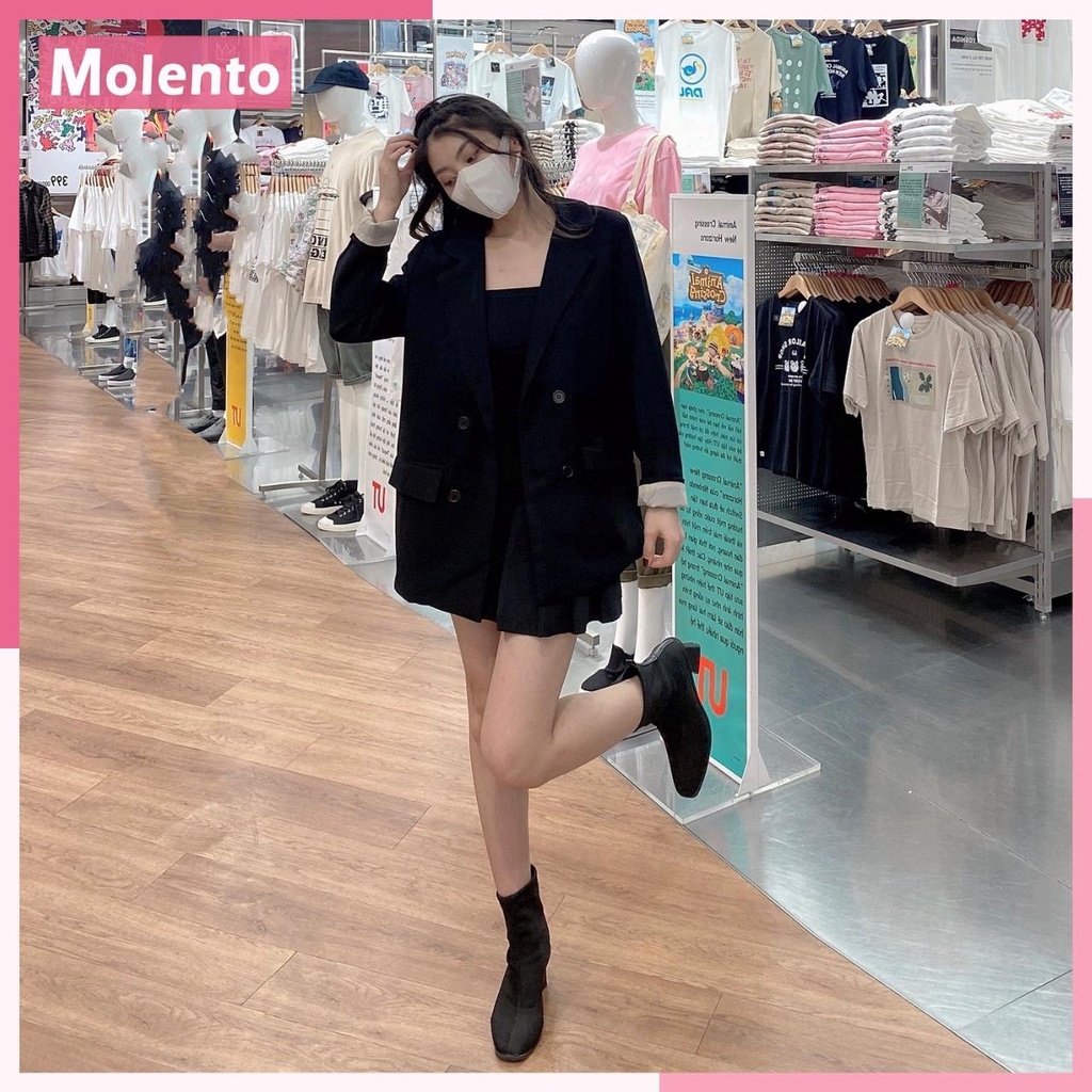 Áo Khoác Blazer Vest Nữ 2 Lớp 4 Khuy Túi Nắp Cao Cấp Phong Cách Hàn Quốc Vải Tuyết Mưa Dầy Dặn Đứng Dáng MOLENTO M76