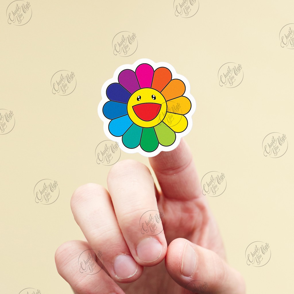 Bộ 50 sticker mini hình dán chủ đề hoa mặt trời hoa cầu vòng Kaikai kiki vui nhộn chống nước dán điện thoại,...