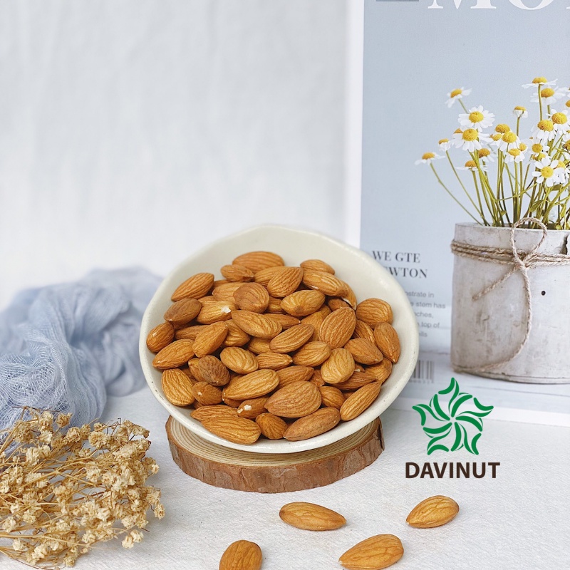 Hạt hạnh nhân sấy khô tách vỏ Davinut 500g, hat hanh nhan bóc vỏ organic nguyên hạt giảm cân, lõi almonds Mỹ 1kg 2 hộp