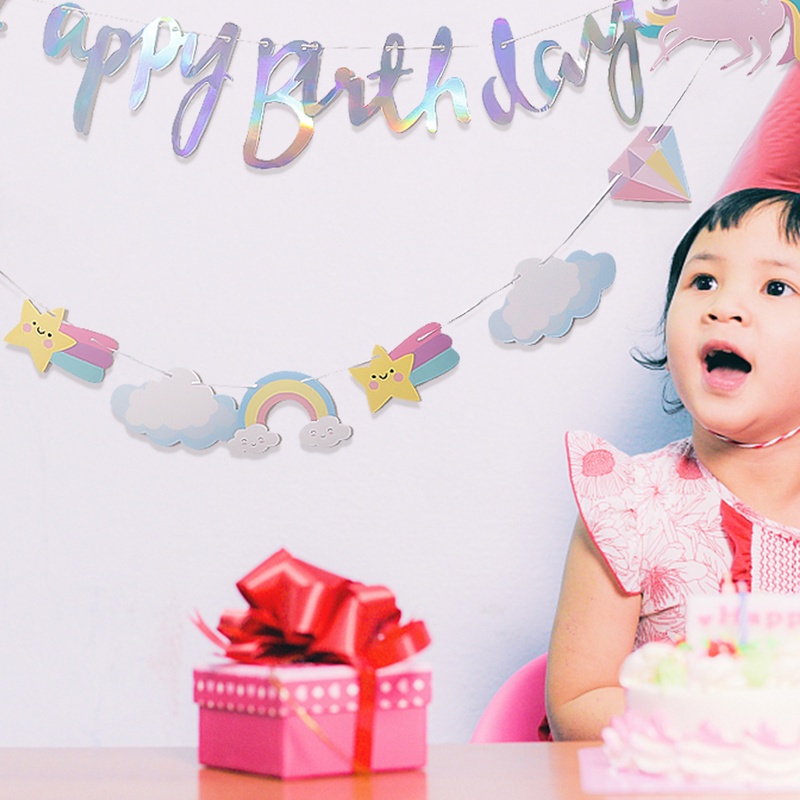 Cờ Cầu Vồng In Hình Kỳ Lân Hoạt Hình Nhiều Màu Trang Trí Phông Nền Tiệc Sinh Nhật Cho Bé DIY