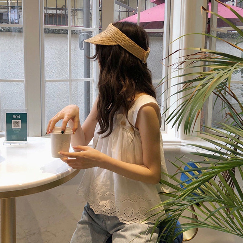 IELGY    Áo Hai Dây Mỏng Cổ Vuông Thêu Họa Tiết Thời Trang Cho Nữ