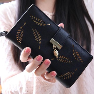 Ví da dài gập đôi hình lá cho nữ