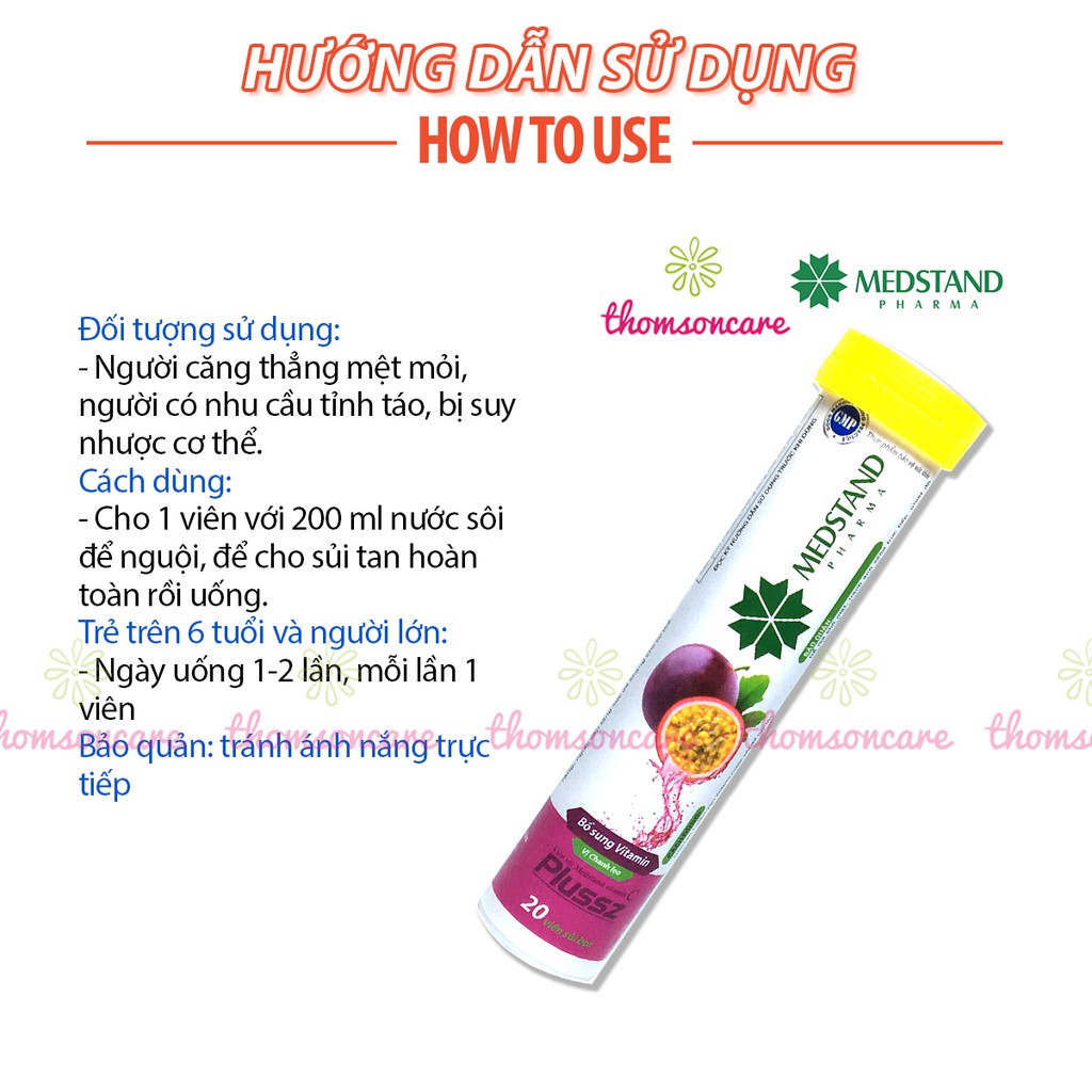 Viên C sủi bổ sung vitamin C vị chanh leo Medstand - Giúp tăng cường sức đề kháng - Tuýp 20 viên