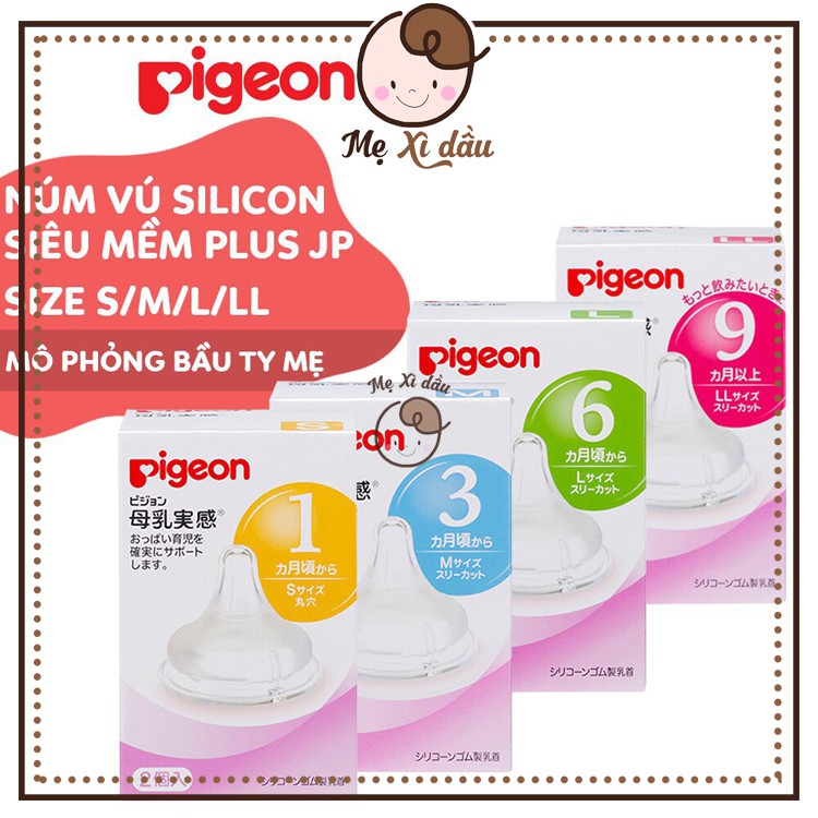 Shop mẹ xì dầu Núm thay thế bình sữa pigeon cổ rộng nội địa Nhật Bản Size S M L LL (Hộp 2 cái)
