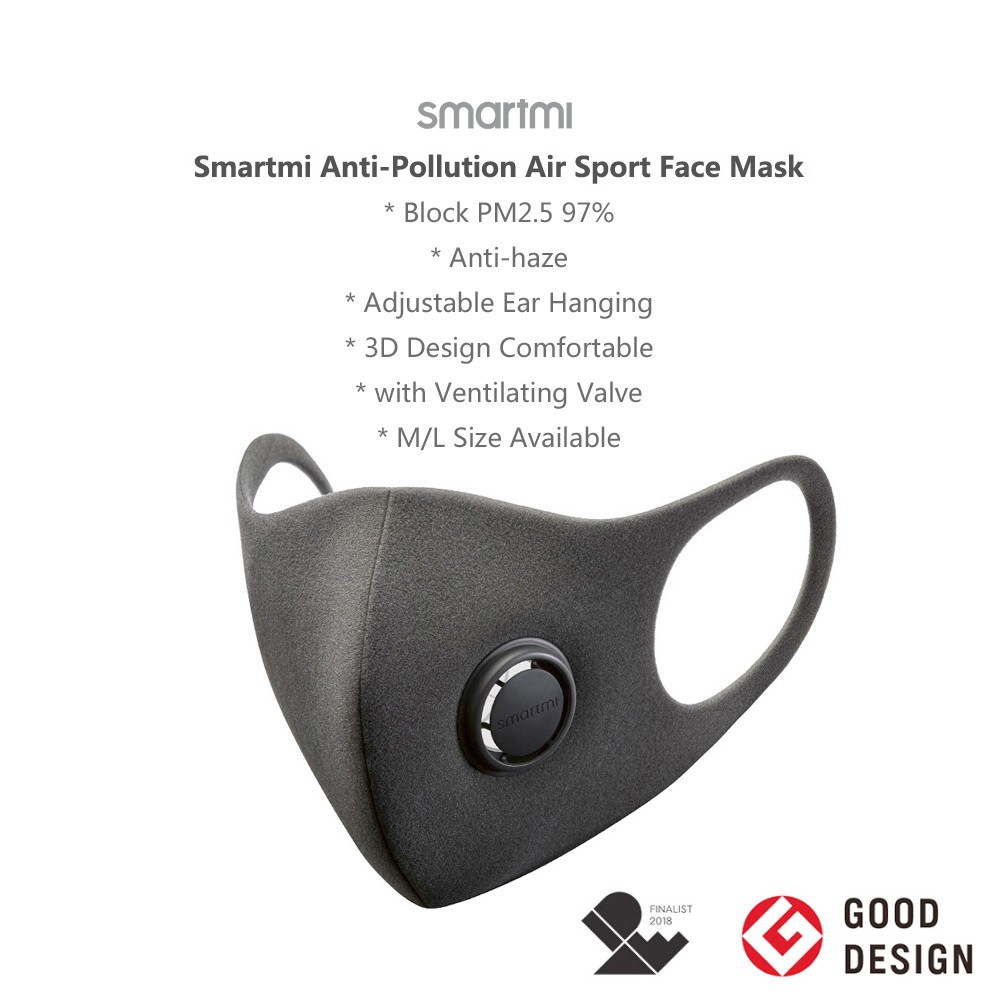 Khẩu trang thể thao Xiaomi Smartmi chống bụi/sương mù có dây đeo tai điều chỉnh được thoải mái với van thông gió