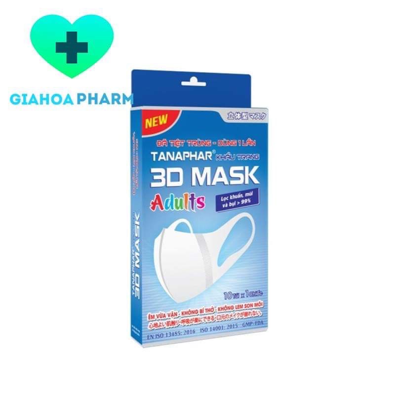 Khẩu trang người lớn Tanaphar 3D Mask (CHÍNH HÃNG) - Hộp 10 cái đã tiệt trùng, ôm sát mặt, chống bụi, khuẩn