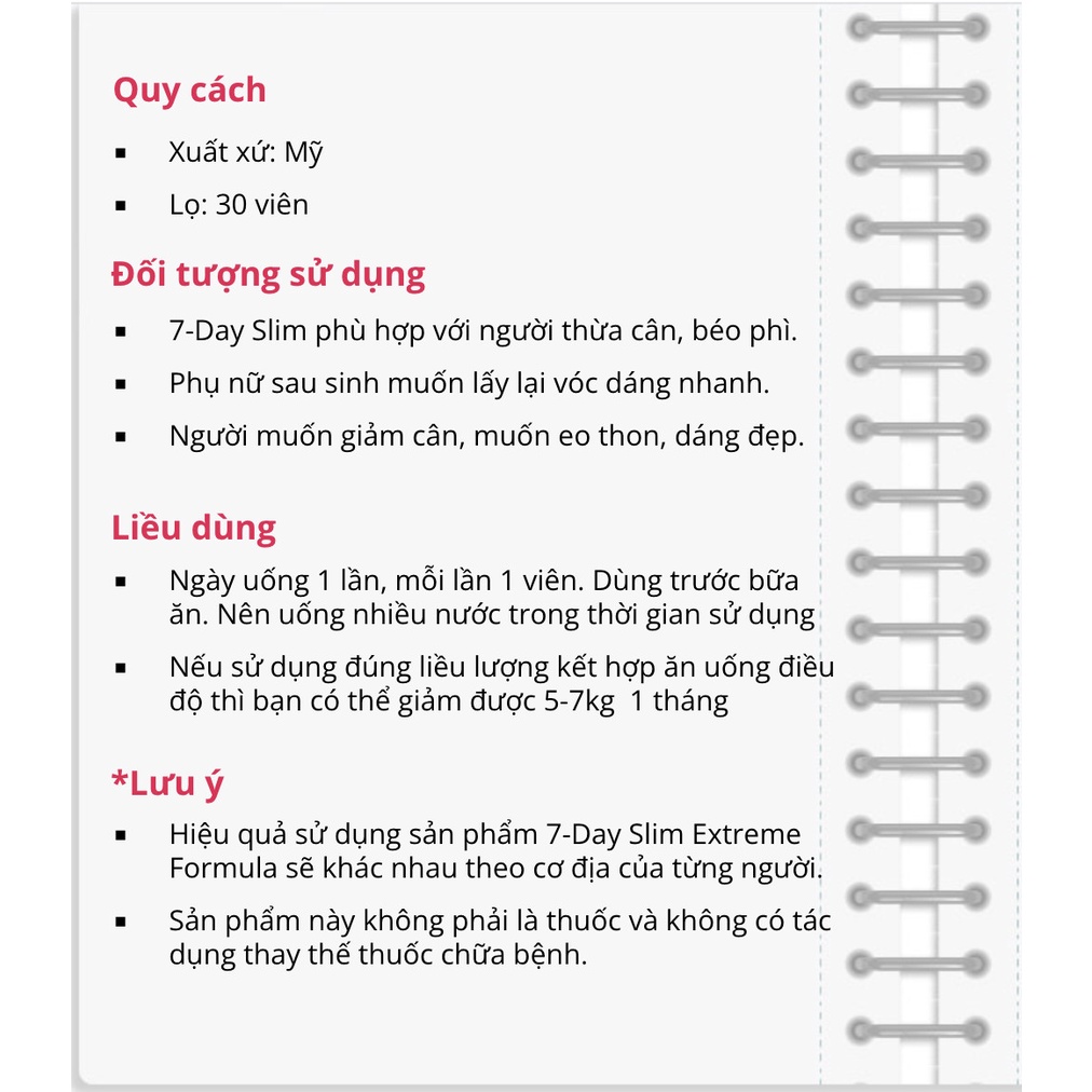 7 Day Slim Viên Uống Giảm Cân Nhập Khẩu Mỹ  - Cam Kết Chính Hãng