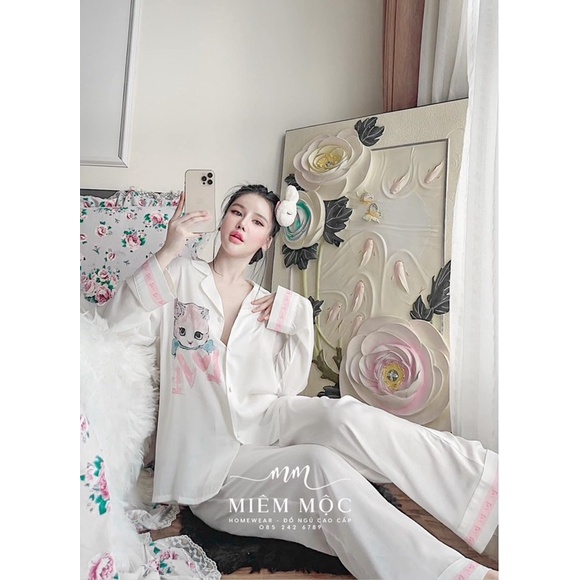 Đồ bộ pijama mặc nhà Thiết Kế Cao Cấp LỤA MANGO tay dài quần dài sang trọng cho bạn nữ dưới 62kg