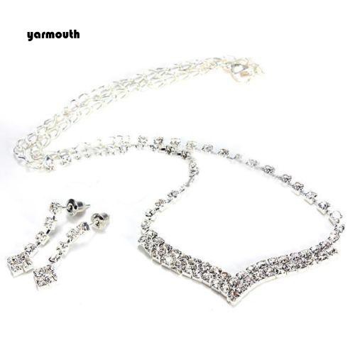 Bộ Vòng cổ + Bông Tai Đính Đá Thời Trang Cho Nữ