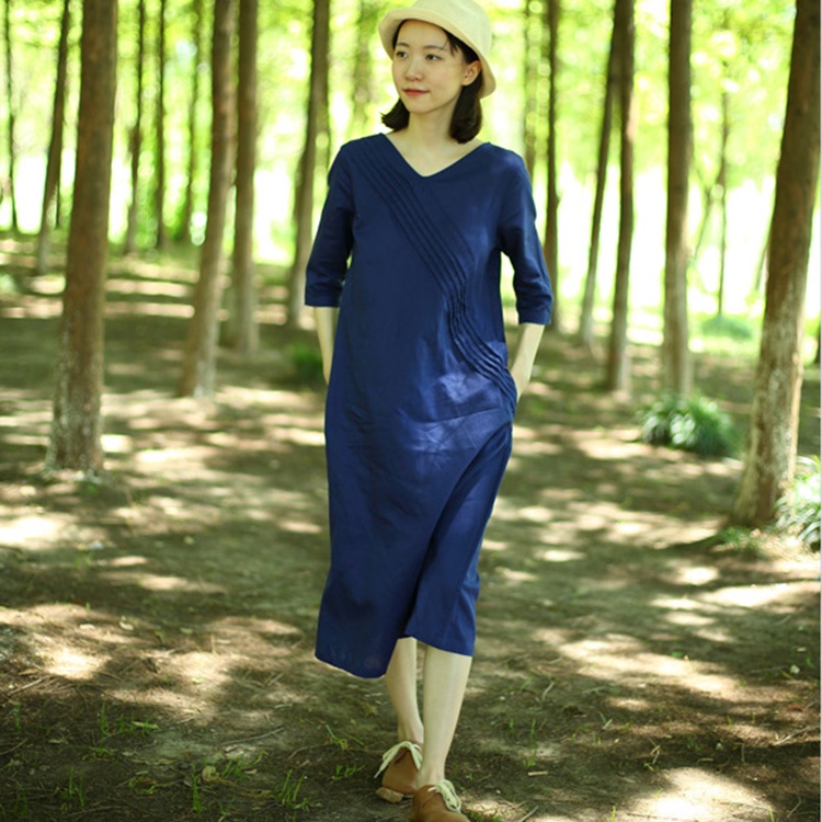 (TỔNG KHO LÂM ANH CHUYÊN SỈ) Đầm suông linen cổ V tay lỡ trần ngực, chất linen mềm mát, thời trang xuân hè 2022
