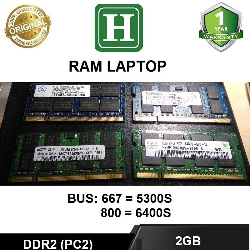 Ram laptop DDR2 2GB bus 800/667, chính hãng, bảo hành 1 năm