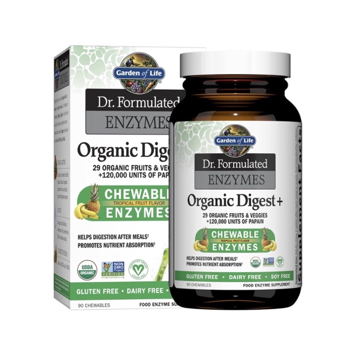 Viên chay hữu cơ organic Enzyme hỗ trợ tiêu hoá Garden of Life 90 viên USA
