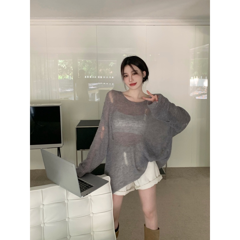 QADCOL Áo Thun Tay Dài Chống Nắng Dáng Rộng Xuyên Thấu Thời Trang Mùa Hè Cho Nữ