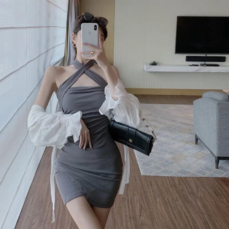 Đầm cổ yếm COZOK thiết kế thắt dây nhấn eo xinh xắn thời trang cho nữ