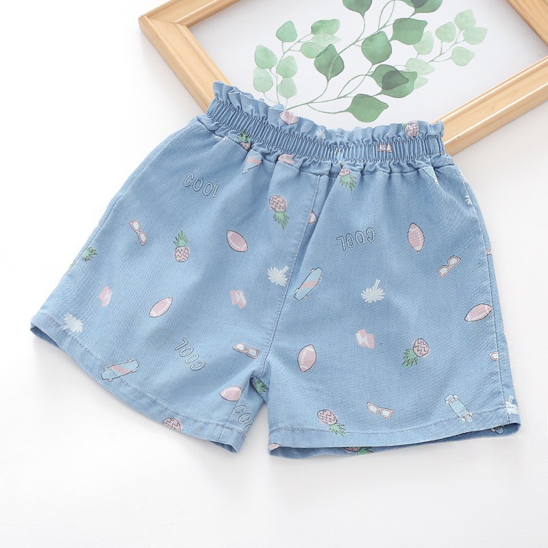 Quần Đùi Bé Gái / Quần Sooc Bé Gái Chất Liệu Bò Giấy Siêu Mềm Mát Cạp Chun Co Dãn Thoải Mái Cho Bé Từ 11-29kg