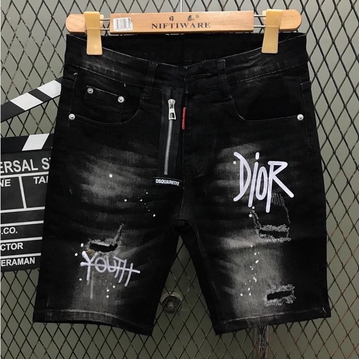 Quần short jean nam màu đen thêu logo chất bò - quần jean ngắn nam co giãn thời trang cao cấp Pn_shop90 ms233