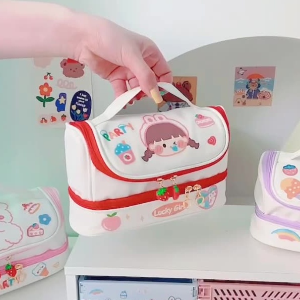 Túi Xách Đựng Bút - Đựng Mĩ Phẩm Tặng Kèm Sticker Dễ Thương - Hộp Bút Dễ Thương