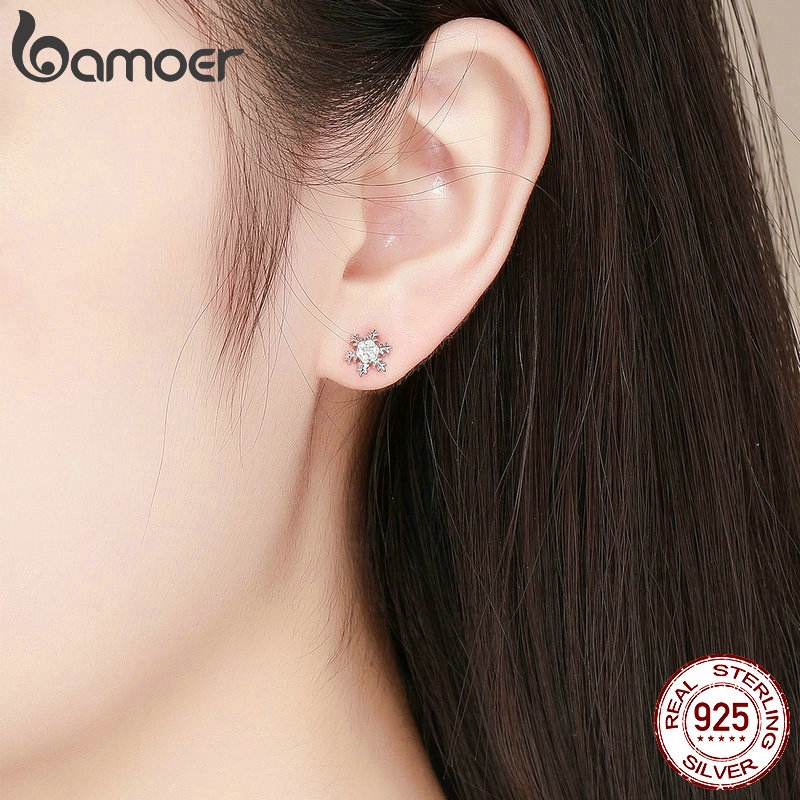 Khuyên tai Bamoer bạc 925 họa tiết hoa tuyết thời trang cho nữ