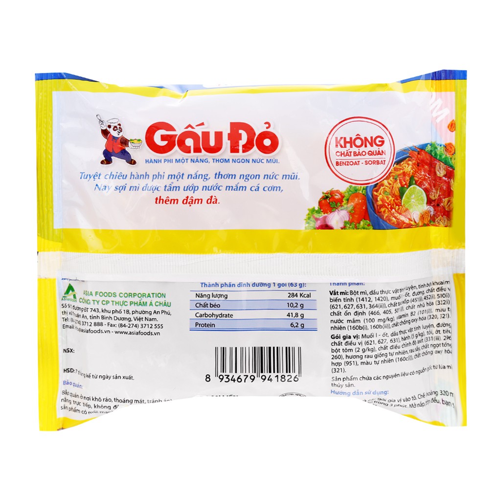 Thùng 30 gói mì Gấu Đỏ tôm chua cay 63g