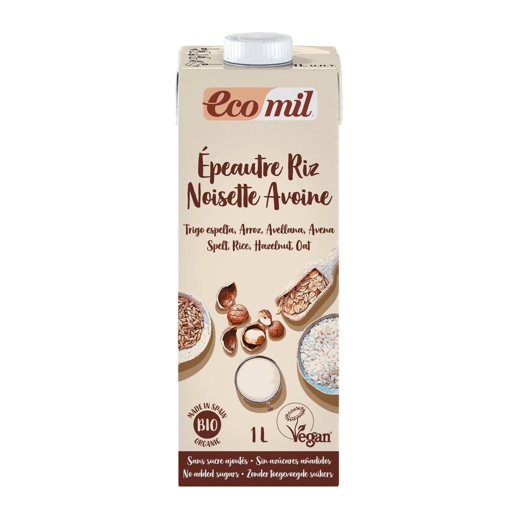 Sữa Hạt Từ Gạo Lúa Mì Yến Mạch Và Hạt Phỉ Hữu Cơ Ecomil (1L) - Organic Spelt, Rice, Hazelnut, Oat Milk (1L)