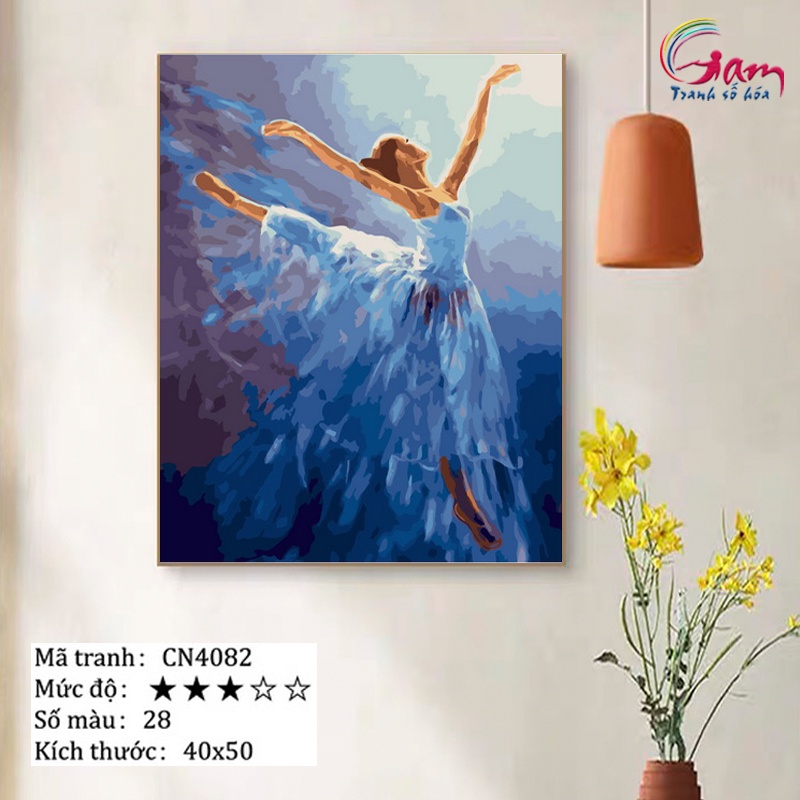 [Mã INCU50 giảm 50K đơn 150K] Tranh số hóa cô gái múa bale có sẵn căng khung 40x50cm CN4082