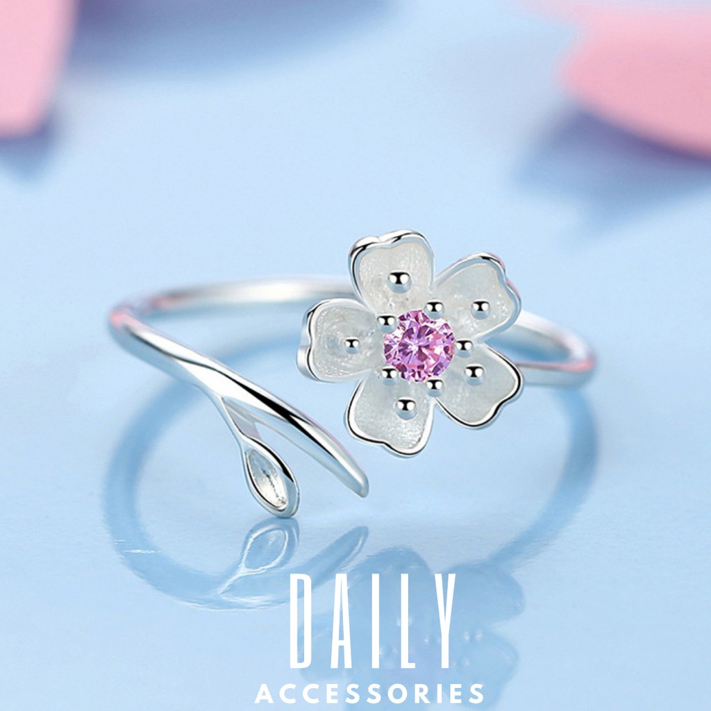 Nhẫn bạc đính đá hoa anh đào Daily Accessories